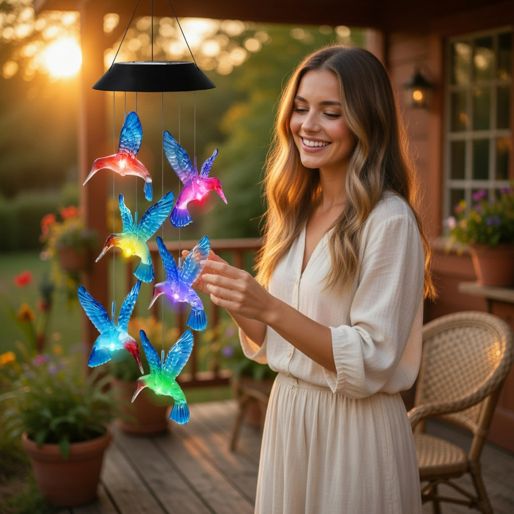 Solar Hummingbird Wind Chimes with LED Lights